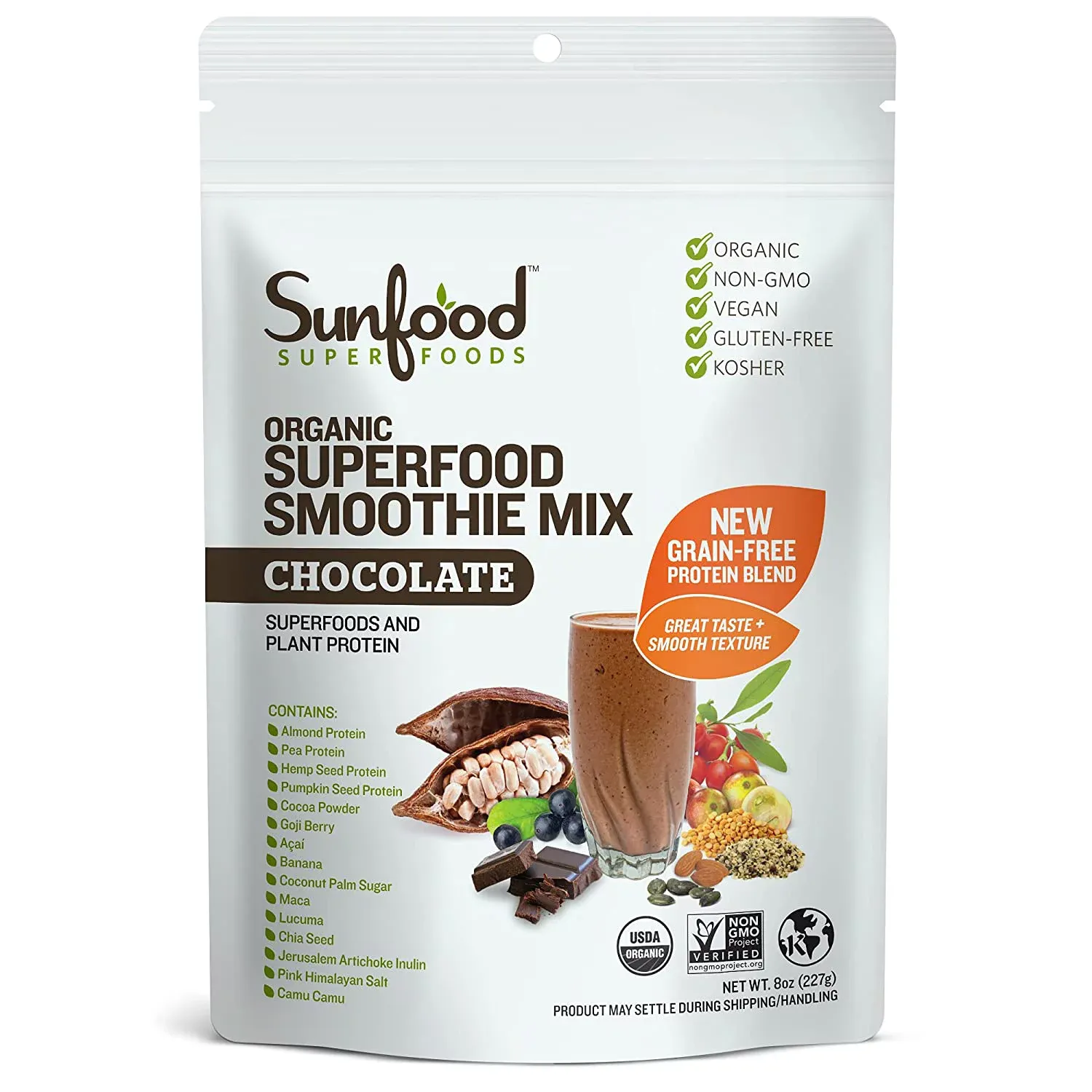 Sunfood, Organic Superfood Smoothie Mix, Chocolate, 8 oz (227 g)