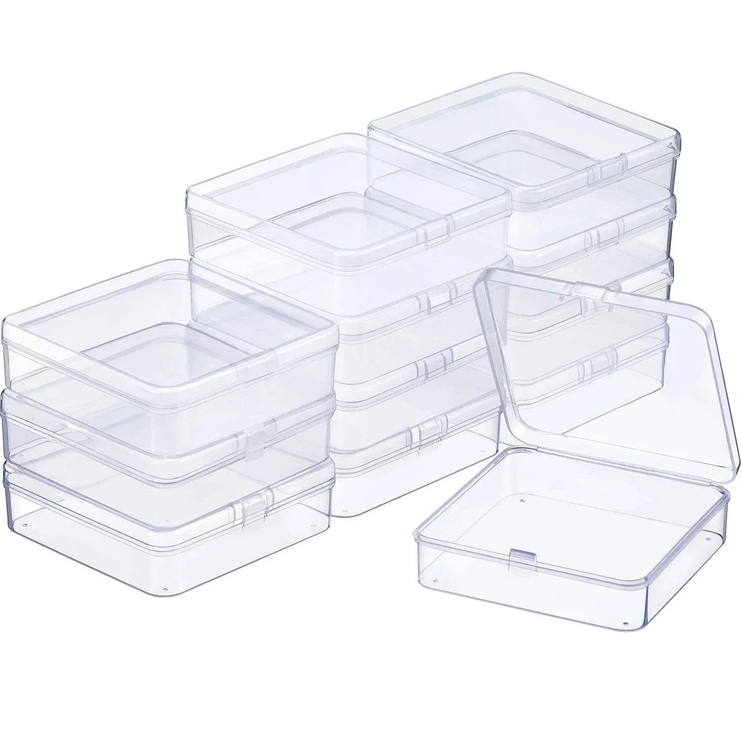 SATINIOR 12 Pack Clear Plastic Beads Storage Containers Box with Hinged Lid for