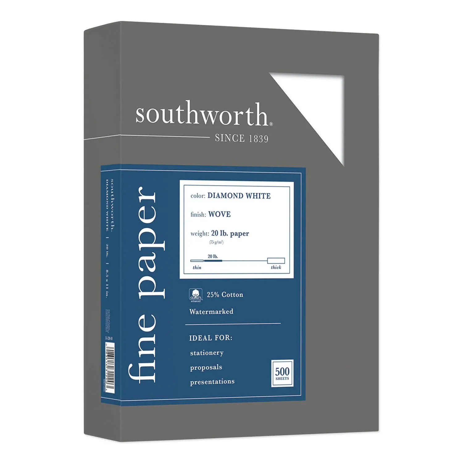 Southworth 3122010 25% Cotton Diamond White Business Paper 20 lbs. 8-1/2 x 11 500/Box