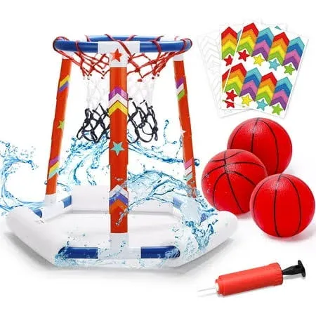 EagleStone Pool Basketball Hoop, Floating Inflatbale Pool Basketball Games Toys with 2 Pool Balls and Pump,Swimming Pool Outdoor Play Toddler Basketball Hoop Indoor for Kids Adults Age 8-12,