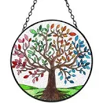 Tree of Life Stained Glass Suncatcher Four Seasons Theme Colorful Leaves Window 