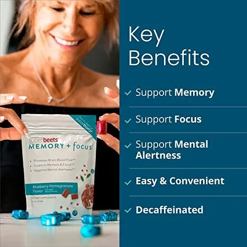 SuperBeets Memory + Focus - Blueberry Pomegranate - 30 Chews