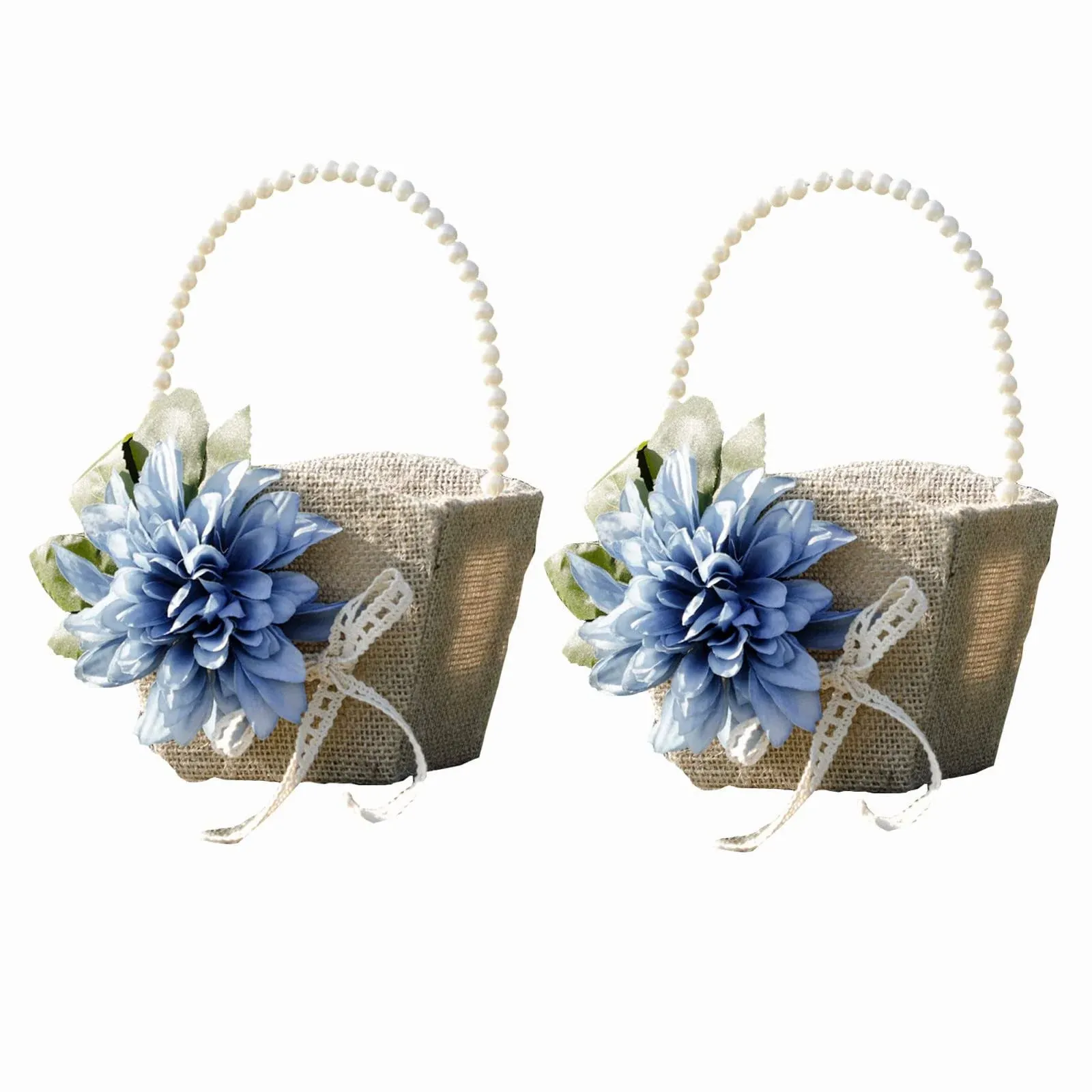 2 Pack Small Burlap Wedding Flower Girl Basket Rustic Jute Flower Basket with...