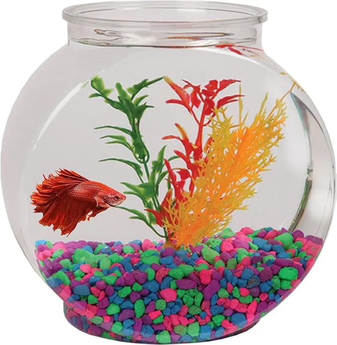 Koller Products 1-Gallon Fish Bowl, Shatterproof Plastic with Crystal Clear Clarity