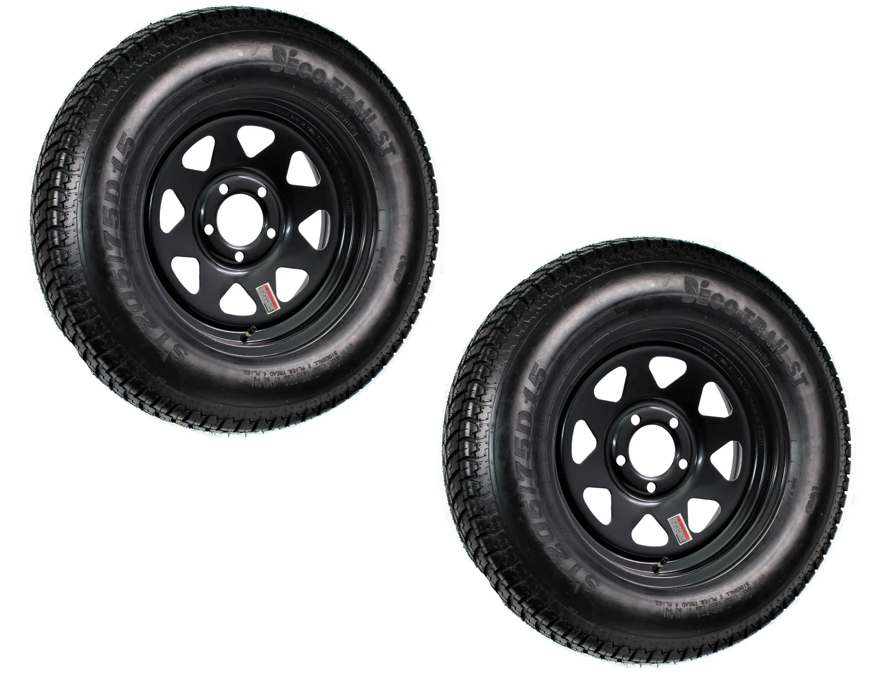 2-Pk Trailer Tire Rim ST205/75D15 15 in. Load C 5 Lug Black Spoke Wheel