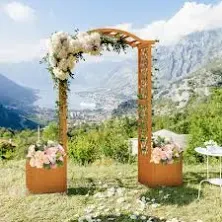 Gymax Garden Arbor with Planter Wooden Planter Arch with Trellis