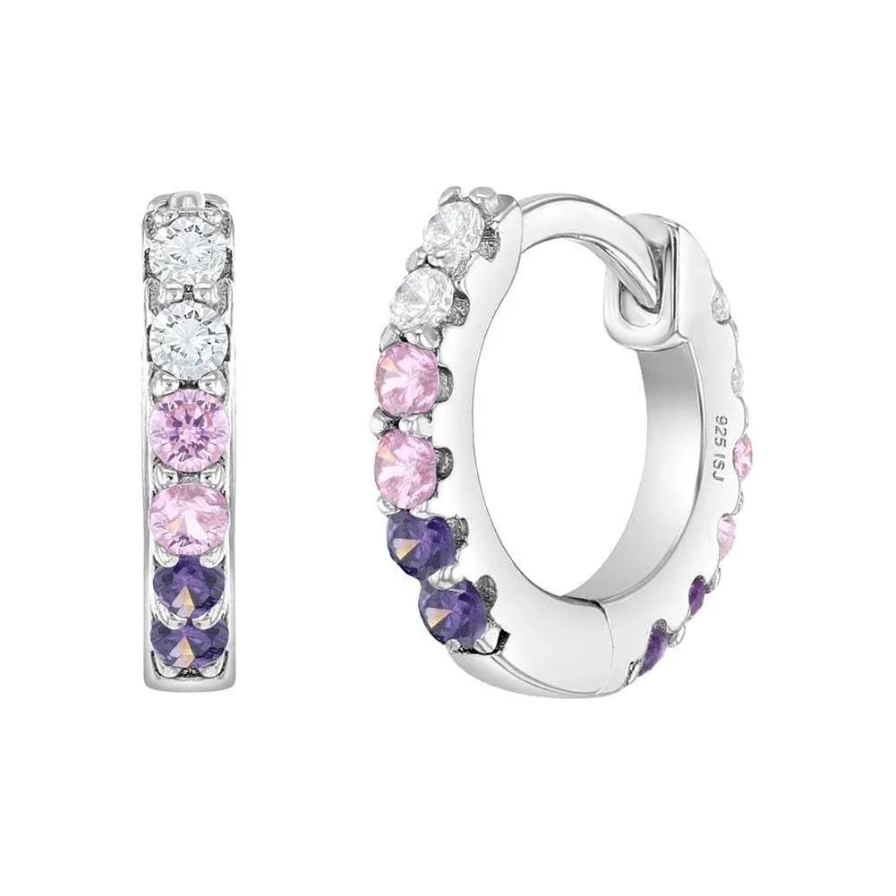 Girls' Double Sided Prong CZ Hoop Sterling Silver Earrings - Purple - in Season ...