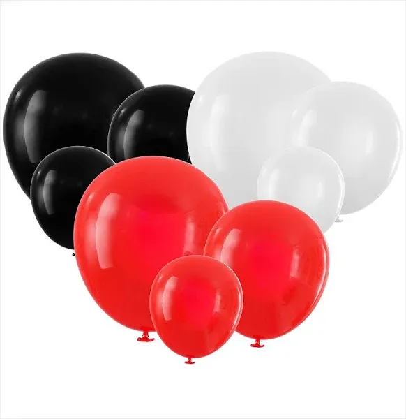 100 Red Black and White Balloons - Small &amp; Large Red and Black Balloons Party...