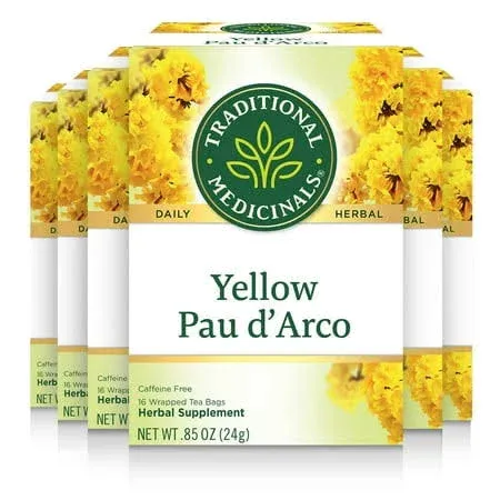 Traditional Medicinals Tea, Yellow Pau d'Arco, Everyday Wellness, 96 Tea Bags (6 Pack)