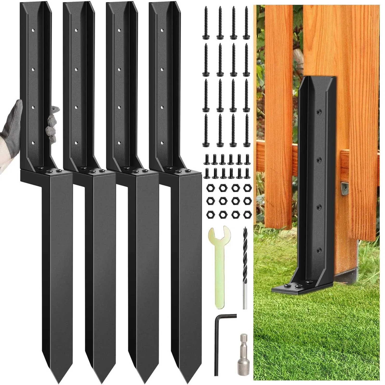 Pcs Fence Post Repair Kit,Heavy Duty Fence Post Anchor Kit, Fence Post Repair 4