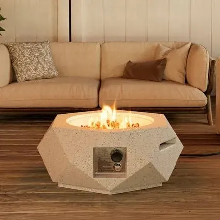 COSIEST Outdoor Terrazzo White Hexagon Base Propane Fire Pit Table