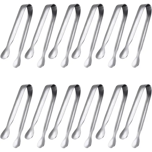 JCREN 12 Pack Serving Tongs, Small Serving Utensils for Catering, Food-Grade 304 Stainless Steel Serving Tongs Appetizer Tongs Sugar Tongs for Tea