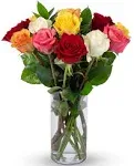 Benchmark Bouquets - 12 Stem Rainbow Roses (GLASS Vase Included), Next-Day Delivery, Gift Fresh Flowers for Birthday, Anniversary, Get Well,