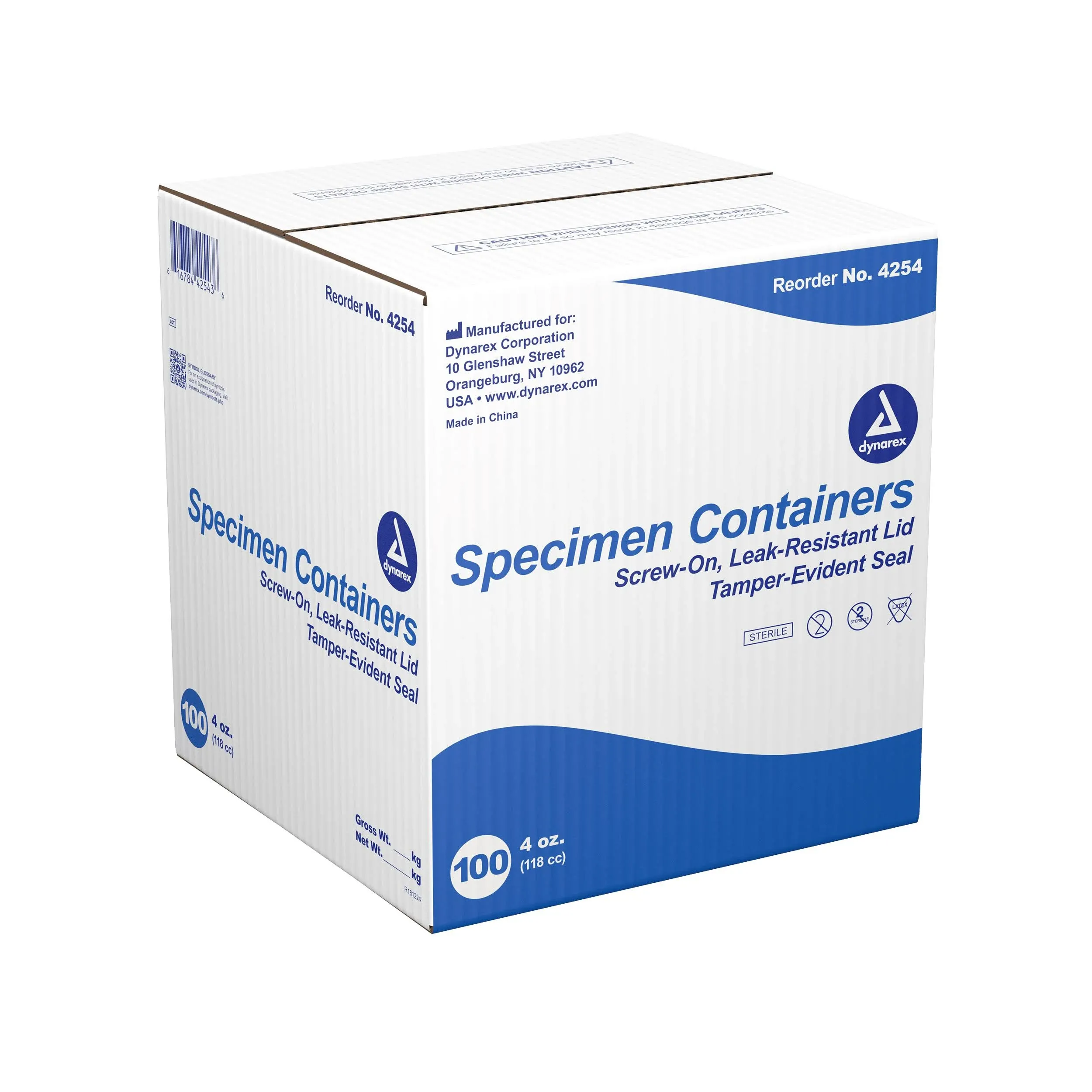 Specimen Containers - Sterile, (Individually Wrapped), 4 Oz., 100/Cs, 100PK