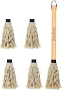 ZaanZeer 18 Inches BBQ Mop with Wooden Handle and 4 Extra Replacement Cotton Fiber Basting Mop Heads for Grilling and Smoking Steak