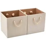  Foldable Fabric Storage Bin with Cotton Rope Set of 2/13x13x13 inch Beige