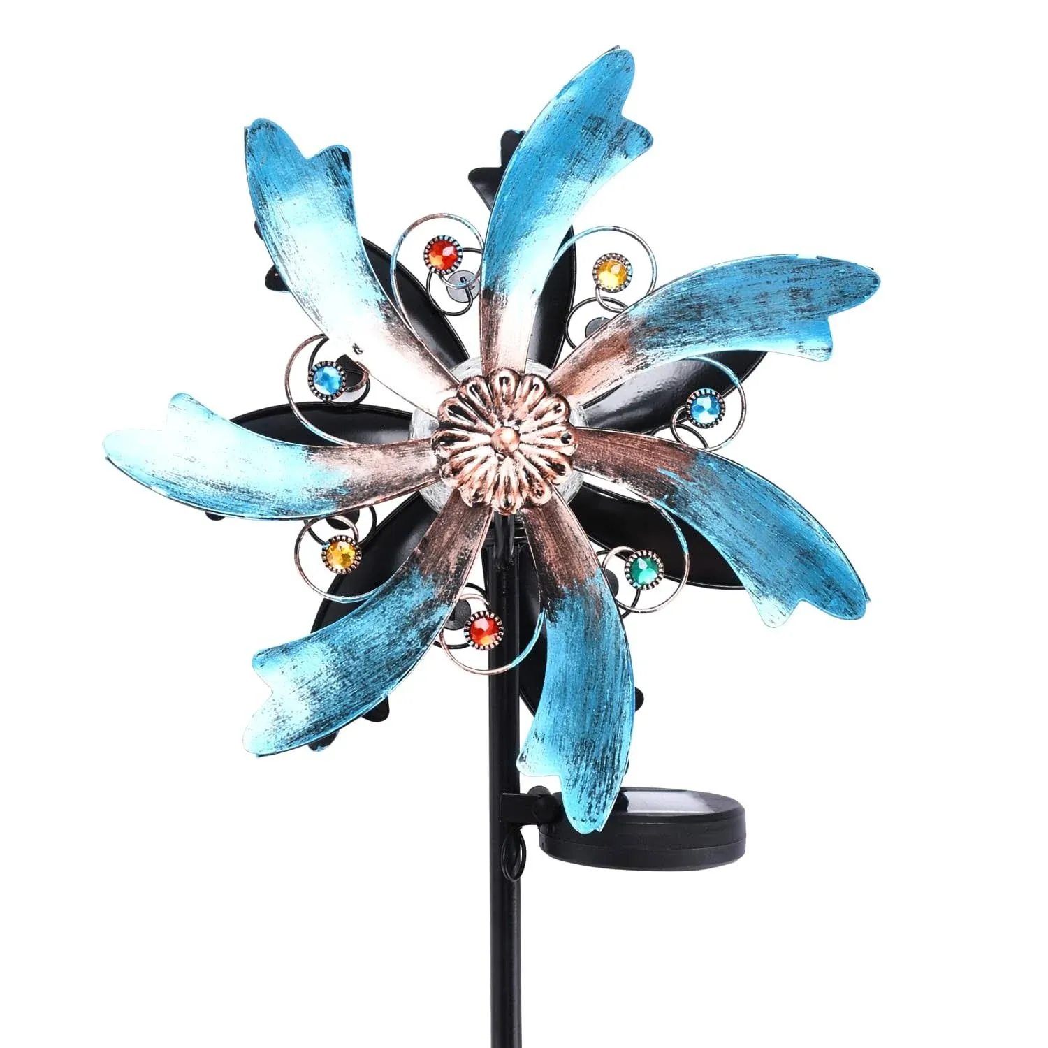 SteadyDoggie Solar Wind Spinner - Metal Garden Decor with Multi-Color Changing LED Lights - Garden Wind Spinners - Kinetic Windmill Sculpture for