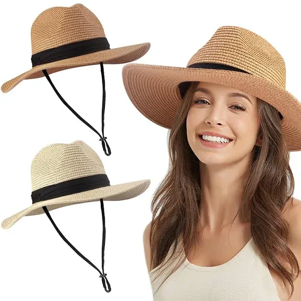 Panama Straw Hat Sun Protection Wide Brim Packable Cap Summer Beach Travel