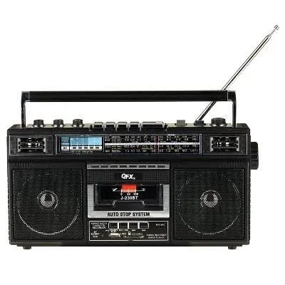 QFX - Rechargeable Cassette AM/FM/SW1-2 Radio Bluetooth Boombox with USB Recording - Black