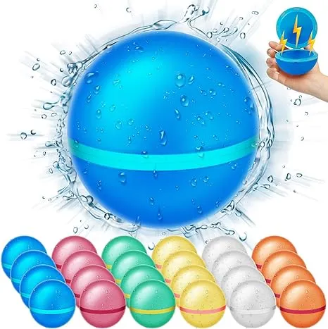 24 PCS Reusable Water Balloons Water Balls,Bbiodegradable Water Balloons,Soft Silicone Water Balloons Self Sealing Quick Fill Summer Games for Kids Outside,Summer Fun Party Gift