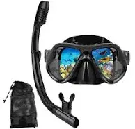 Snorkeling Gear for Adults Snorkel mask Set Scuba Diving Black+Black（2 Pack）