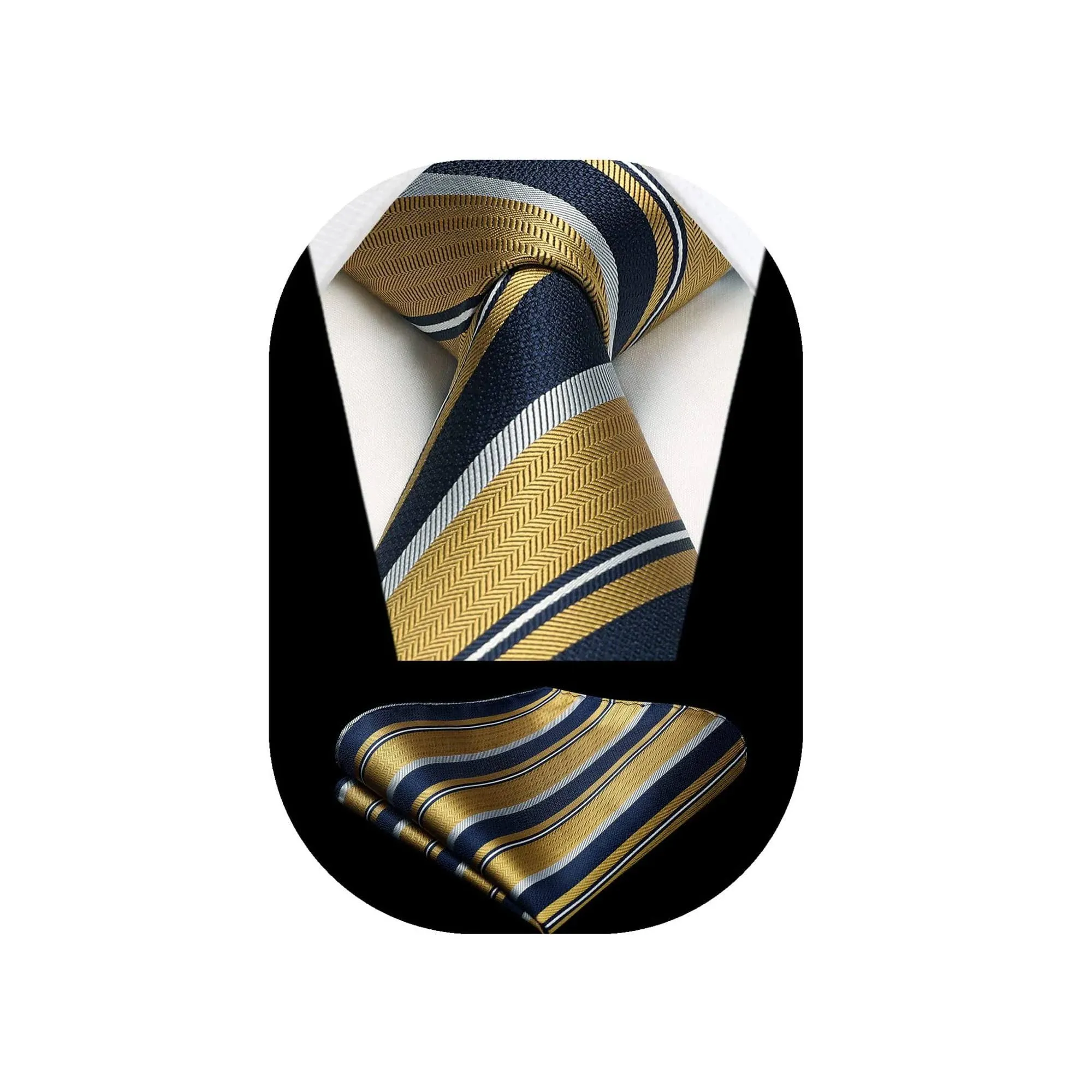 HISDERN Stripe Tie Mens Ties with Pocket Square Set Classic 3.4'' Silk Formal Necktie Handkerchief for Business Wedding