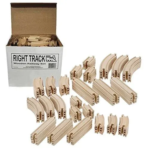 100 Piece Wooden Train Track Set - Compatible with Thomas Wooden Railway System