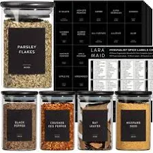 267 Minimalist Spice Label Set, Black Text on White Vinyl Waterproof Label Sticker with Removable Adhesive- Fits on Round, Square and Rectangle Jars - Organize Spice, Herb and Seasonings