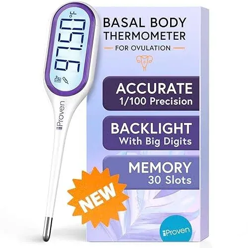 iProven Basal Body Thermometer with Backlight &amp; Big Digits, 1/100 Degree High...