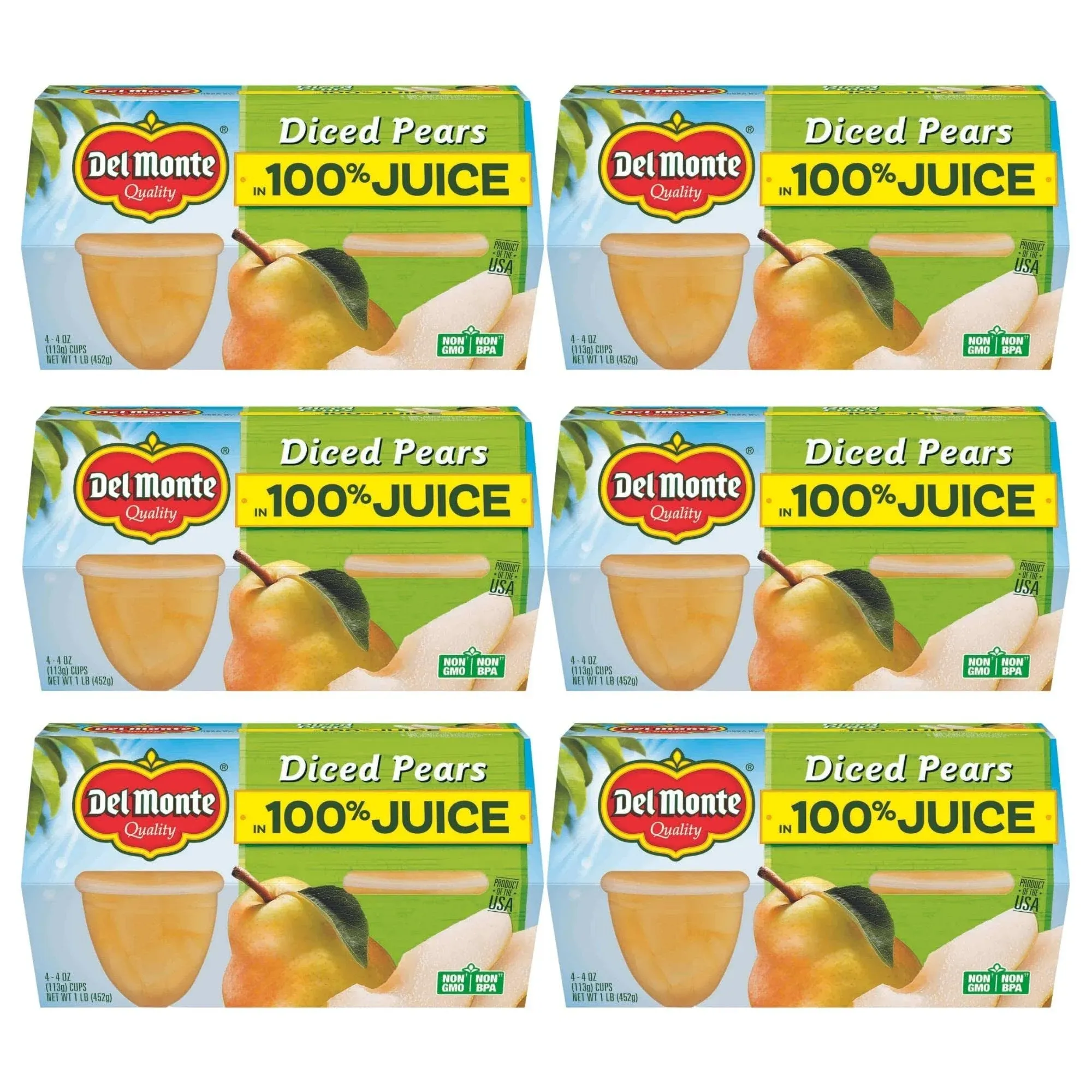 Del Monte Diced Pears in 100 % Juice, 16 Ounce, 6 per Case