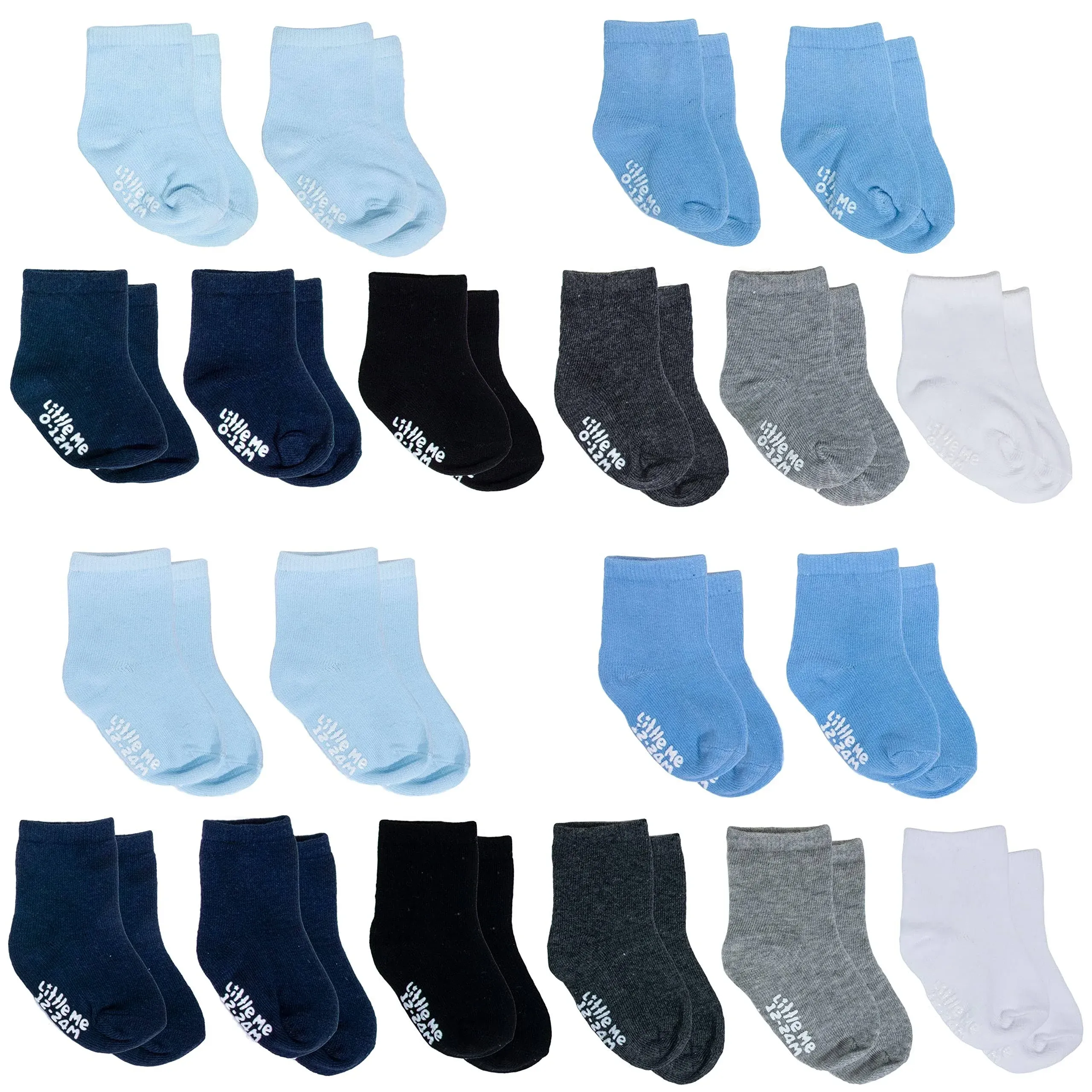 Little Me 20-Pack Newborn Baby Infant & Toddler Unisex Socks, For Baby Girl or Boy, 0-12 & 12-24 Months, Assorted Size Pack