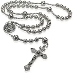 WWI Military rosary beads catholic, Stainless Steel Rosary, Antique Rosarios Catolicos para Hombre, Solid Warrior, Tactical Rosary with Seven Sorow Medal and Pardon Crucyfix