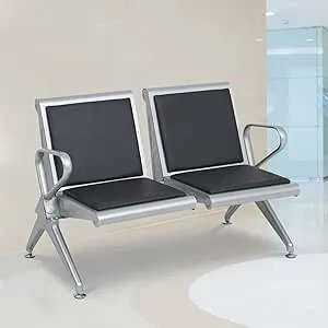 KINTNESS 2-Seat Reception Chair - Waiting Room Chairs, Airport Chair Guest Bench for Office, Airport, Lobby, Hospital Salon Barber Hall Room Conference Black