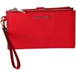 Michael Kors Jet Set Travel Leather Double Zip Wristlet (Bright Red)