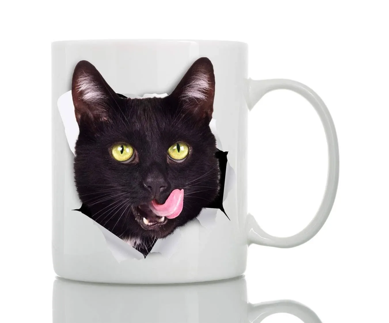 Thirsty Black Cat Coffee Mug - Ceramic Funny Coffee Mug - Perfect Cat Lover Gift - Cute Novelty Coffee Mug Present - Great Birthday or Christmas Surprise for Friend or Coworker, Men and Women (15oz)