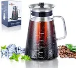 Aquach Cold Brew Coffee Tea Maker 34oz 1L Hand-Blown Glass Pitcher Stainless