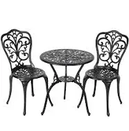 Nuu Garden 3-Piece Black Cast Aluminum Patio Bistro Set