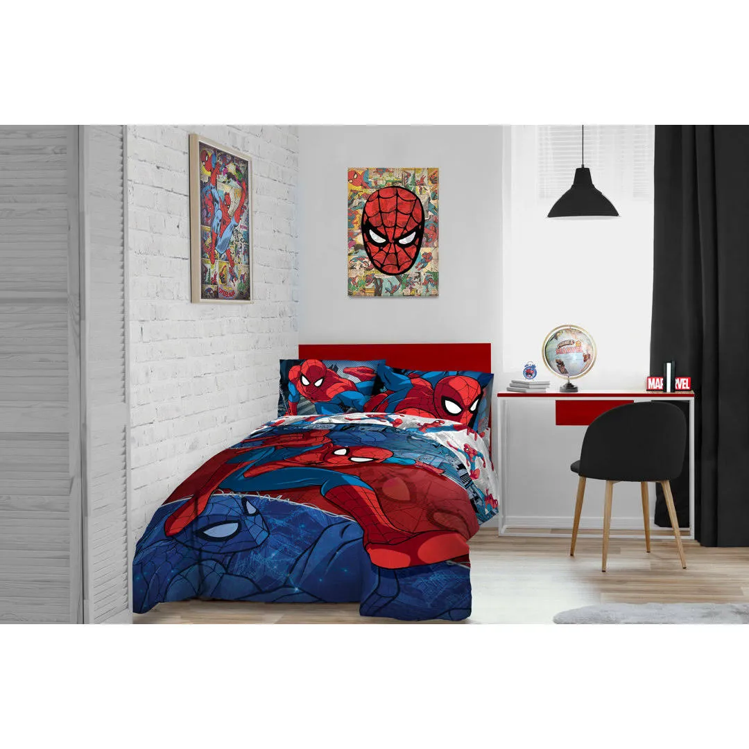 Marvel Spiderman Burst 4 Piece Twin Bed Set - Includes Reversible Comforter &amp;...