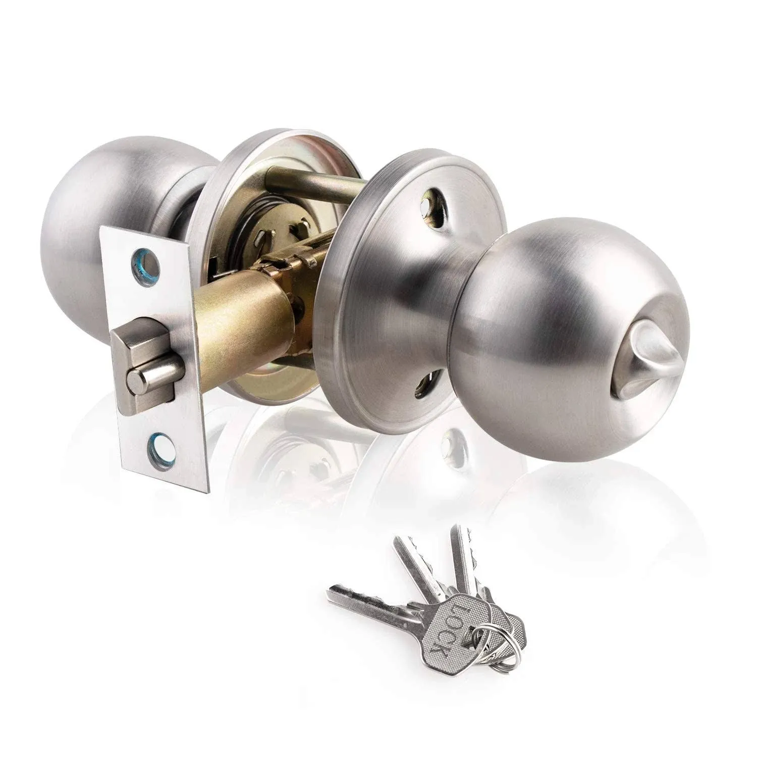 XIUDI Entry Door Knobs with Lock and Key,Ball Stainless Steel Keyed Door Lock,for Privacy Bedroom/Bathroom,Satin Nickel