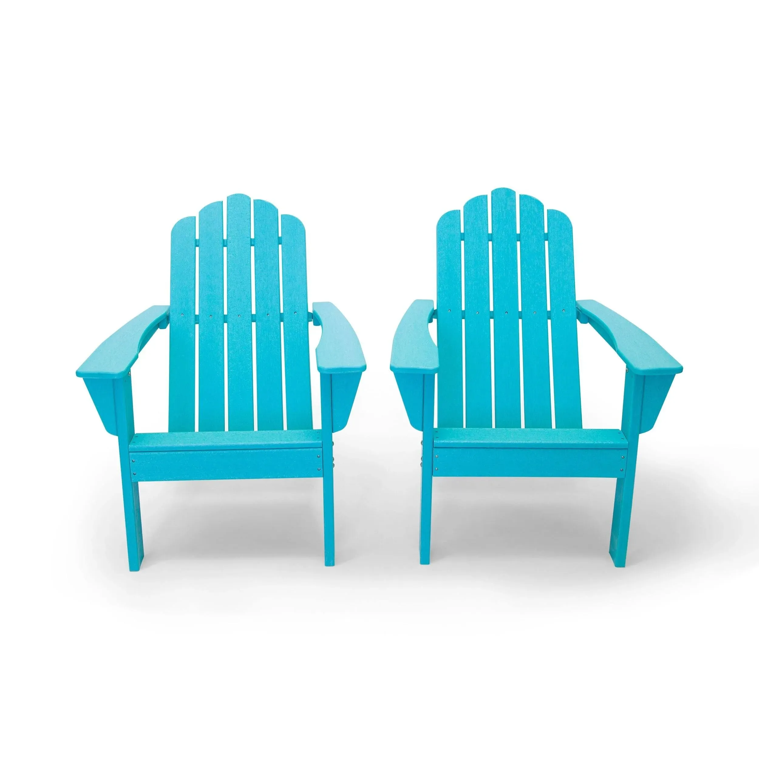 All Weather Recycled Blue Poly Plastic Outdoor Patio Adirondack Chairs - Set of 2