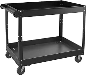 Lorell Utility Cart - 2 Shelf Steel Rack - 400 lb Capacity - Black - Convenient Worksurface - Industrial-Strength Casters | LLR59690