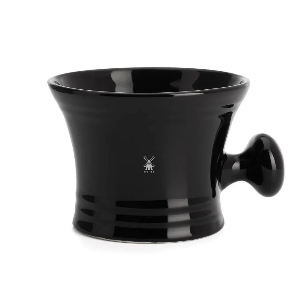 MÜHLE Black Porcelain Platinum Rim Shaving Mug – Shave Dish Accessory for Soaps and Creams, Modern Black Design