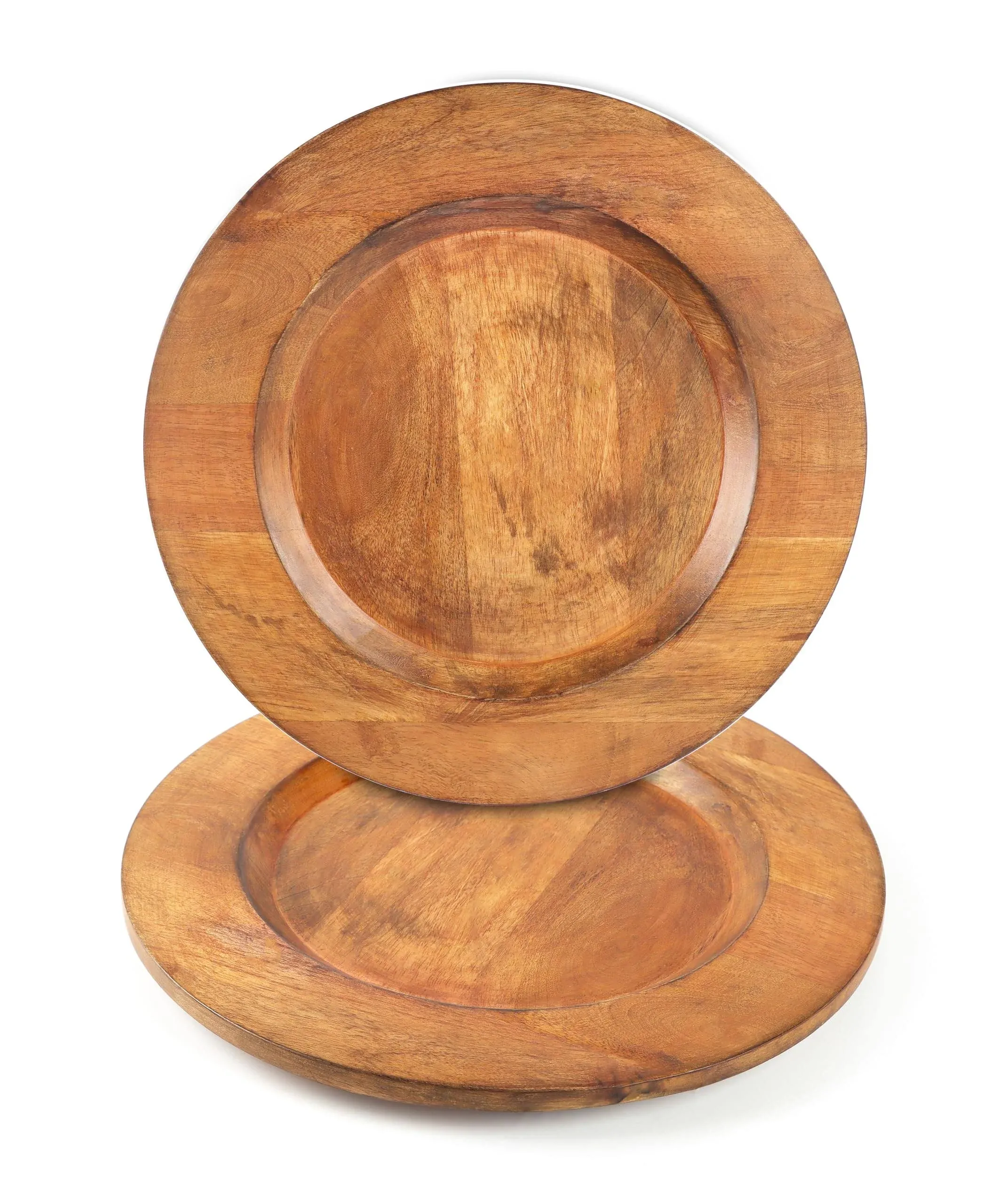 Wooden Plates Round Dinner Plates Mango Wood Serving Tray Serving Platters for Home Decor, Charcuterie, Appetizer Serving Tray (Set of 2) - Mocha Carob