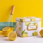 Heart &amp; Berry Lemon Recipe Tin Box with 24 Recipe Cards 4”x6” &amp; 12 Dividers