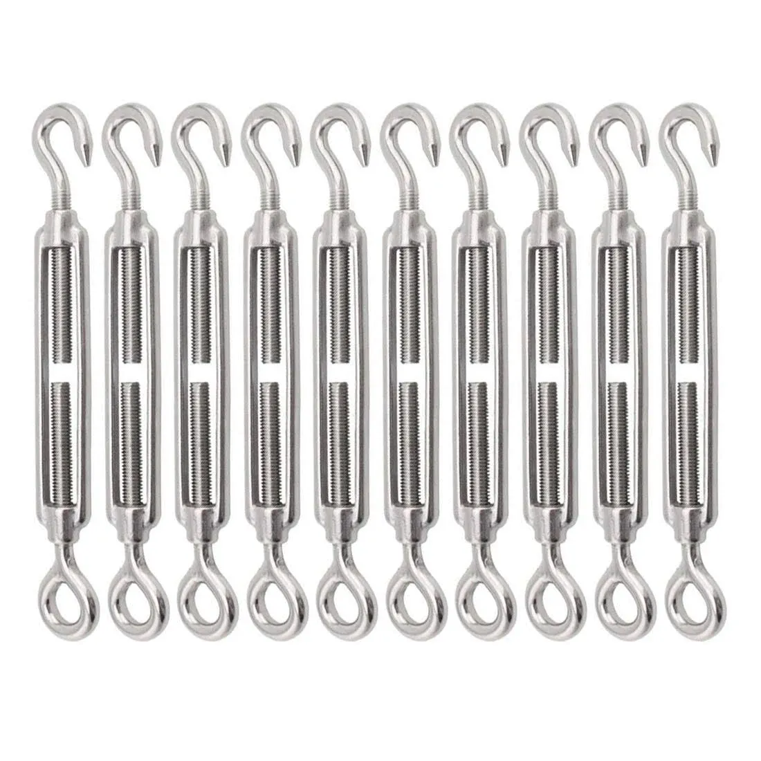 Turnbuckle Lsqurel 10pcs 304 Stainless Steel Turnbuckle Hook and Eye Heavy Duty M4 M6 M8 M10 Tensioner Adjustable Shade Sail Hardware for Tightening