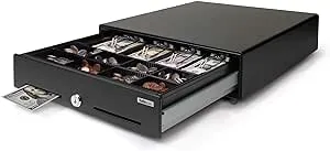 Safescan SD-3540 Black Cash Drawer with 4 Bill/8 Coin Layout, Adjustable Inner Tray, 12V Power, Lasts At Least 1 Million Cycles, 3-Position Lock (locked, stand-by and open), 3-Year Warranty