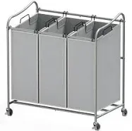 Simplehouseware Heavy Duty 3-Bag Laundry Sorter Rolling Cart, Silver / Assorted Bags