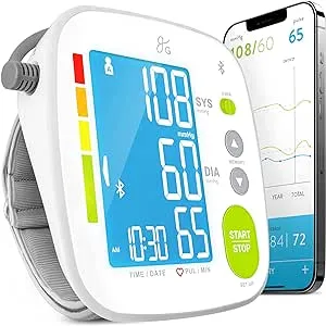 Greater Goods Bluetooth Blood Pressure Monitor – Upper Arm BP Machine with Adjustable 8.7”-15.7” Cuff, iOS & Android App Compatibility, Portable with Carrying Case