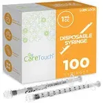 Care Touch CTSLL1-VC Syringe with Luer Lock Tip, 1ml, 100 Syringes without a...