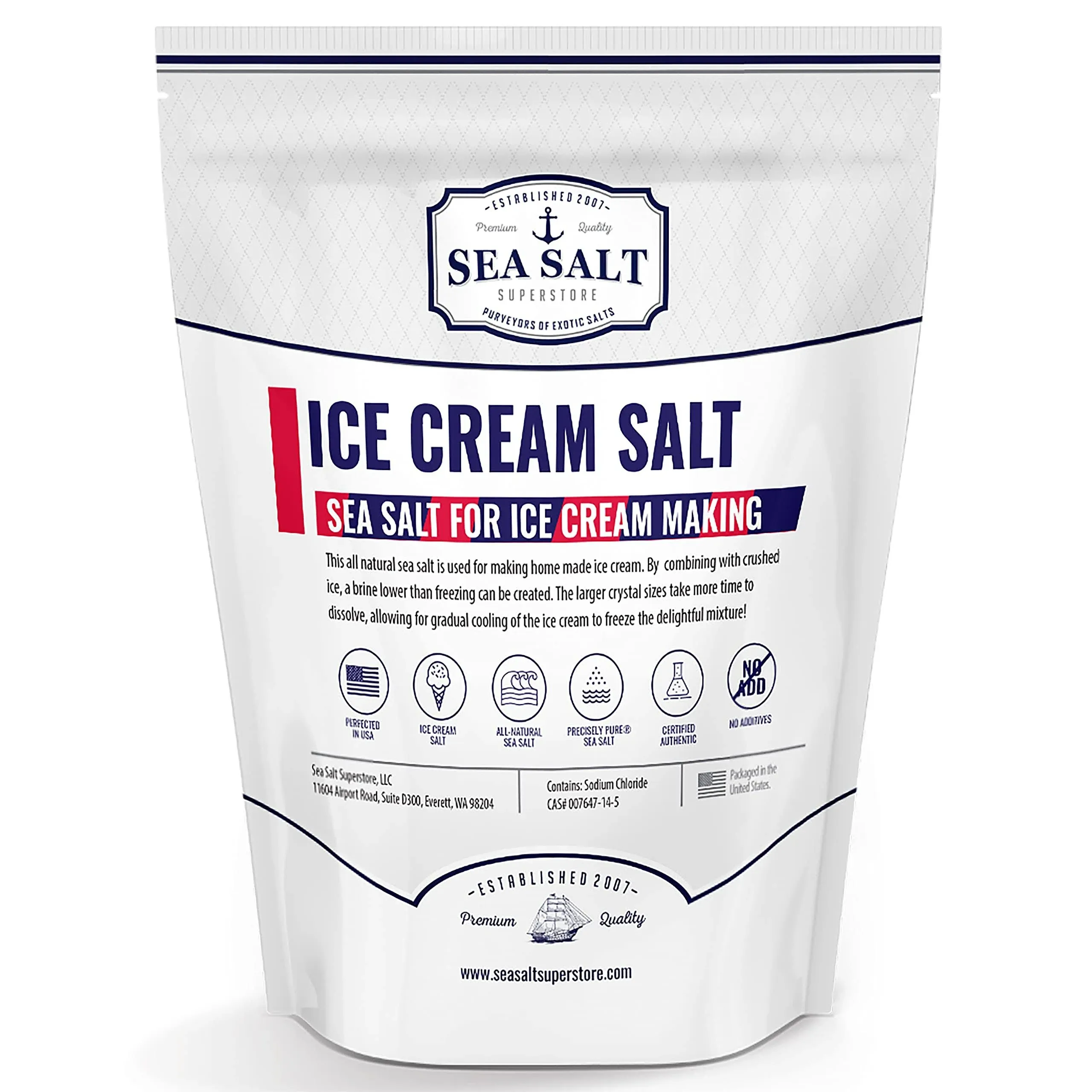 Ice Cream Salt, Rock Salt for Ice Cream Making, Universally Compatible Coarse Sea Salt and Non-Iodized Salt for All Ice Cream Maker, 5 lb Bag, Sea Salt Superstore